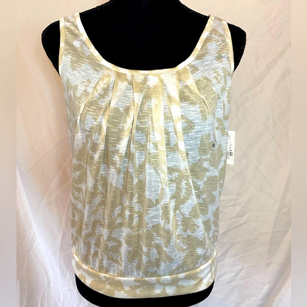 New York & Company beige and white tank top, pleaded neck, brand new with tags